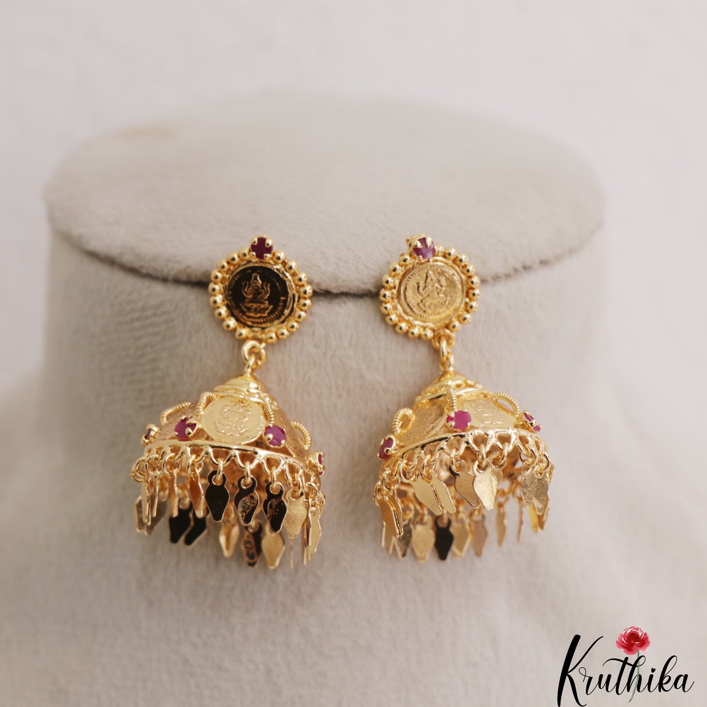 Classic Antique Lakshmi Kasu Jhumkas E1179