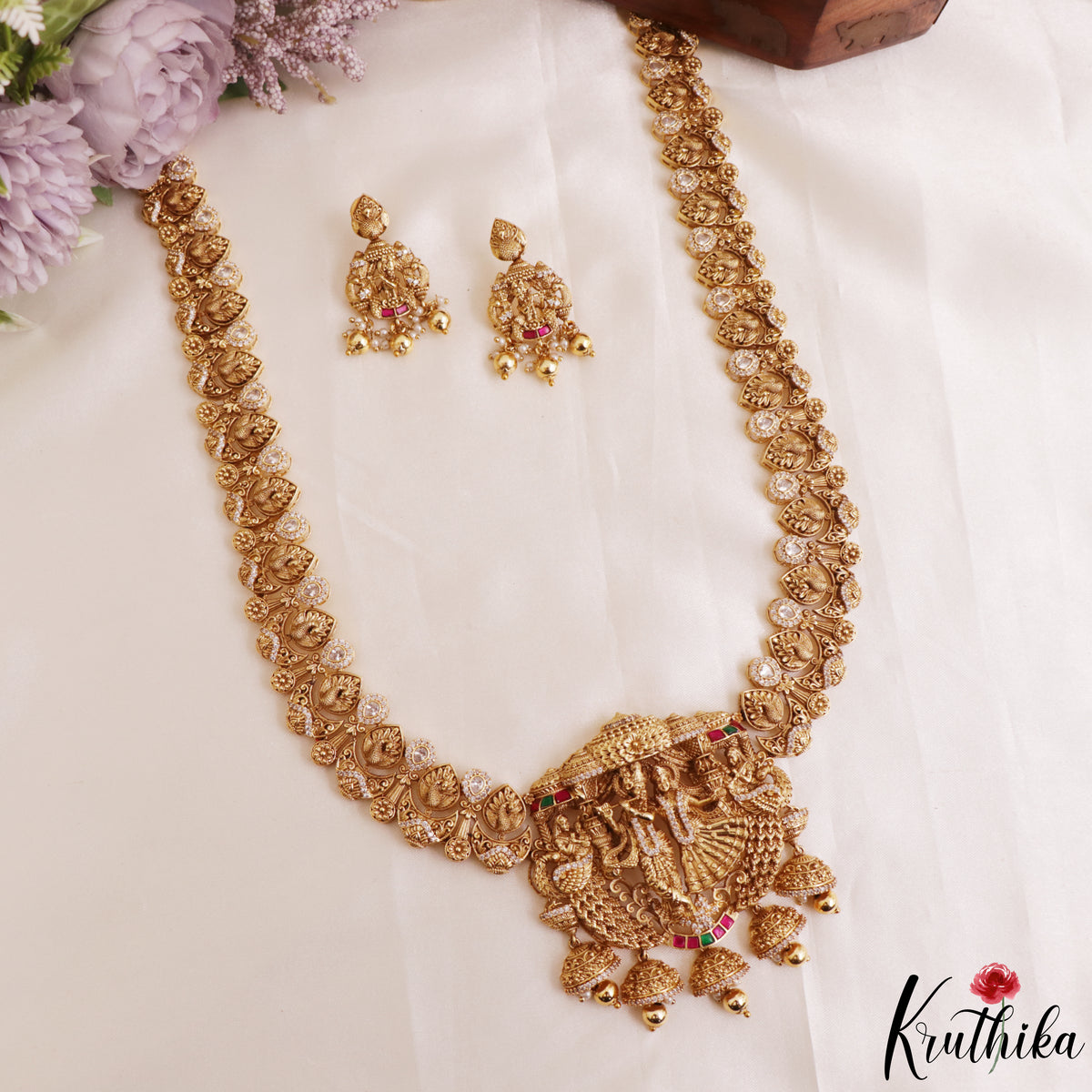 Premium Antique Radha Krishna Motifs Choker With Bead Drops LH2176 (Available In 2 Colors)