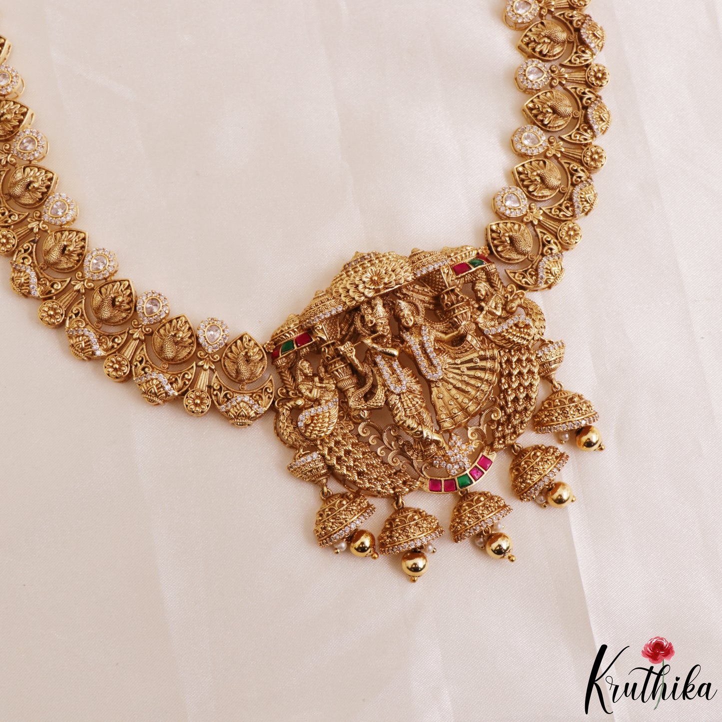 Premium Antique Radha Krishna Motifs Choker With Bead Drops LH2176 (Available In 2 Colors)