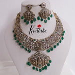 Grand Bridal AD Temple Lakshmi Pendant Necklace with Beads Drops NC2339 (Available in 4 colours)