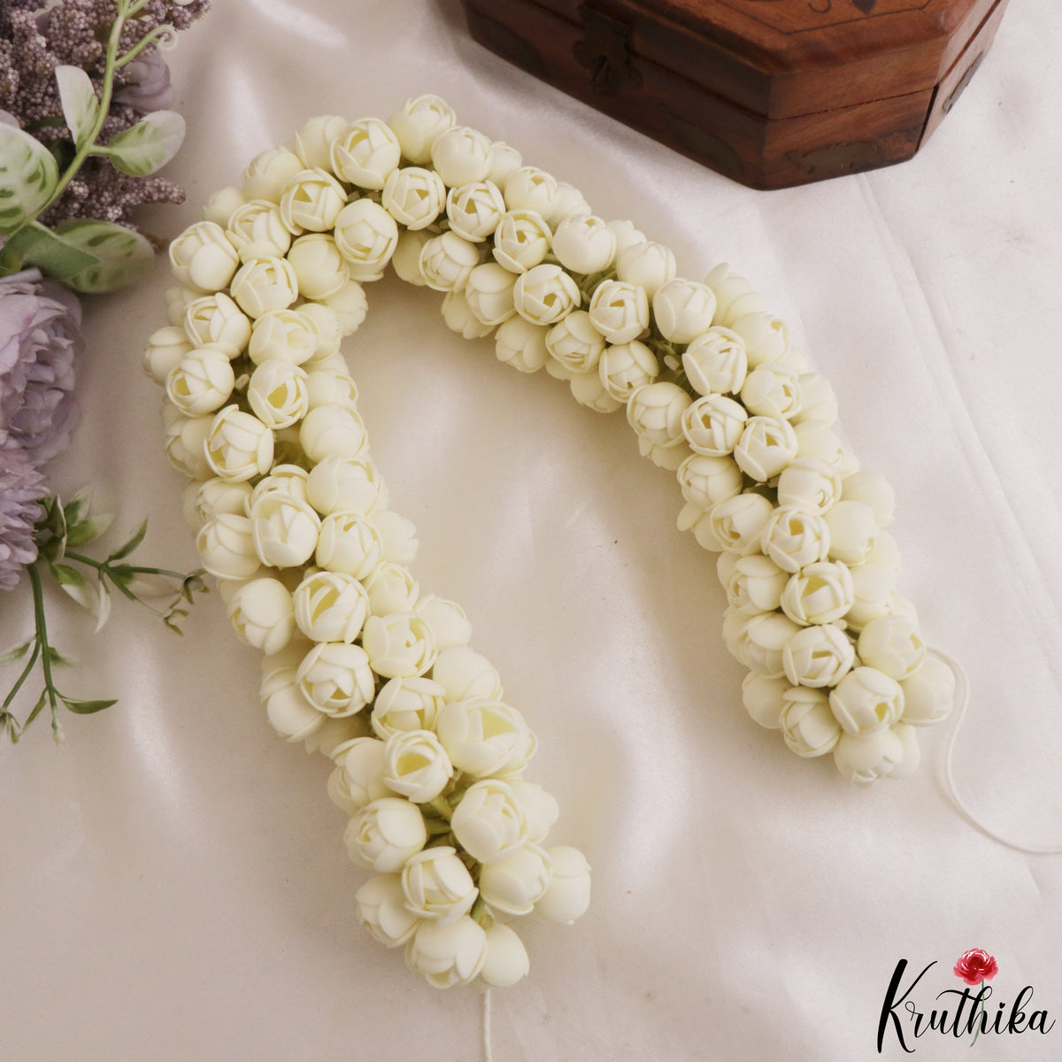 Real-Look full bloom Jasmine Flowers String (Malle Poolu) Light Weight & Reusable G02- Length -15 inches