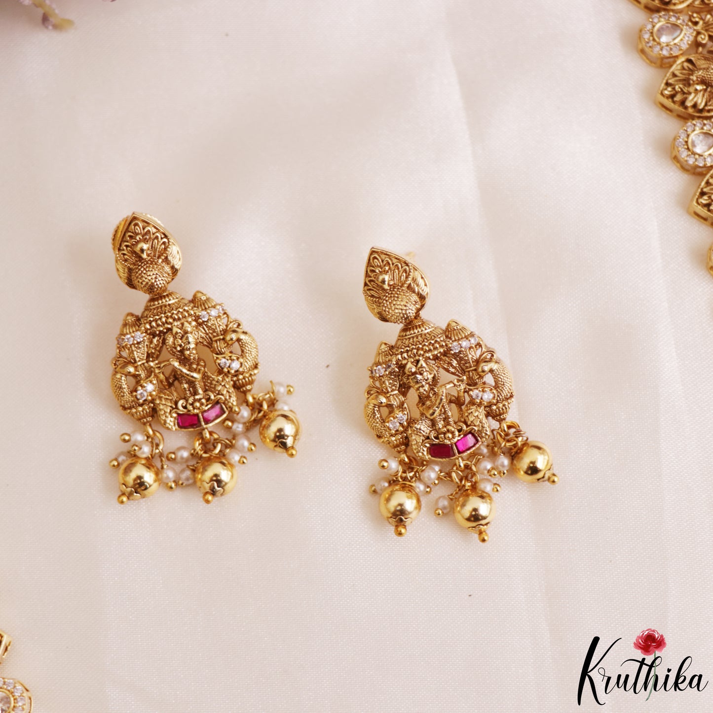 Premium Antique Radha Krishna Motifs Choker With Bead Drops LH2176 (Available In 2 Colors)