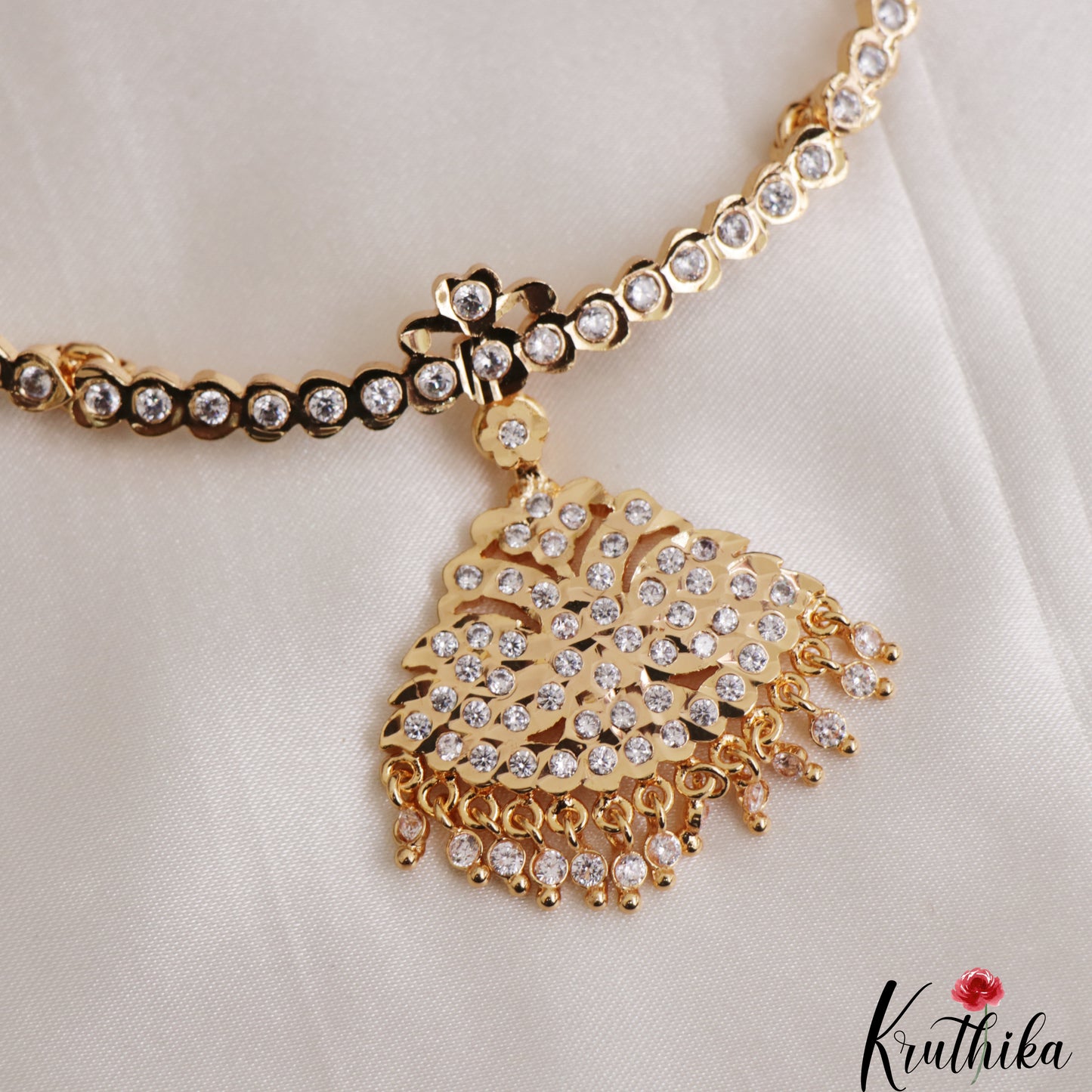 Traditional Gold-Tone AD Stones Attigai Necklace  NC3082