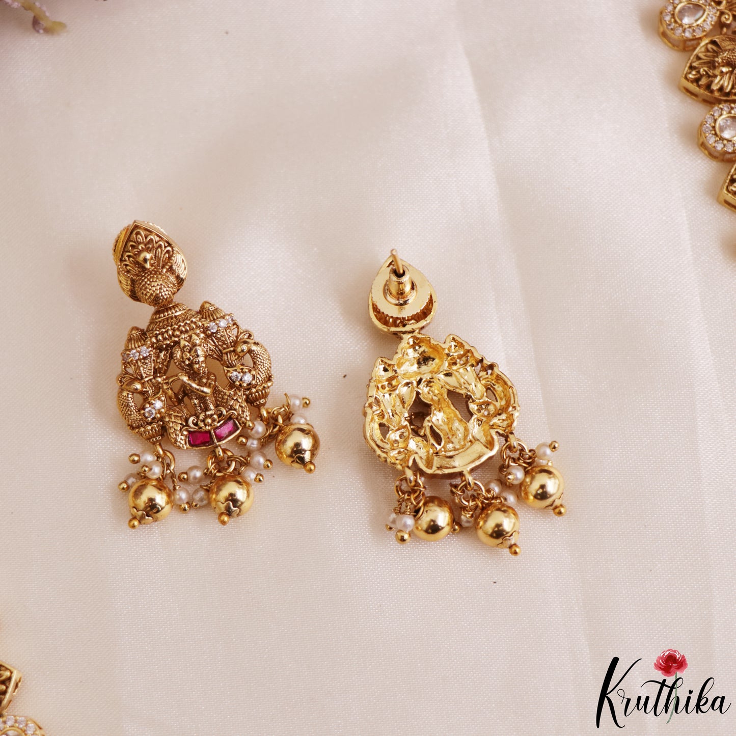 Premium Antique Radha Krishna Motifs Choker With Bead Drops LH2176 (Available In 2 Colors)