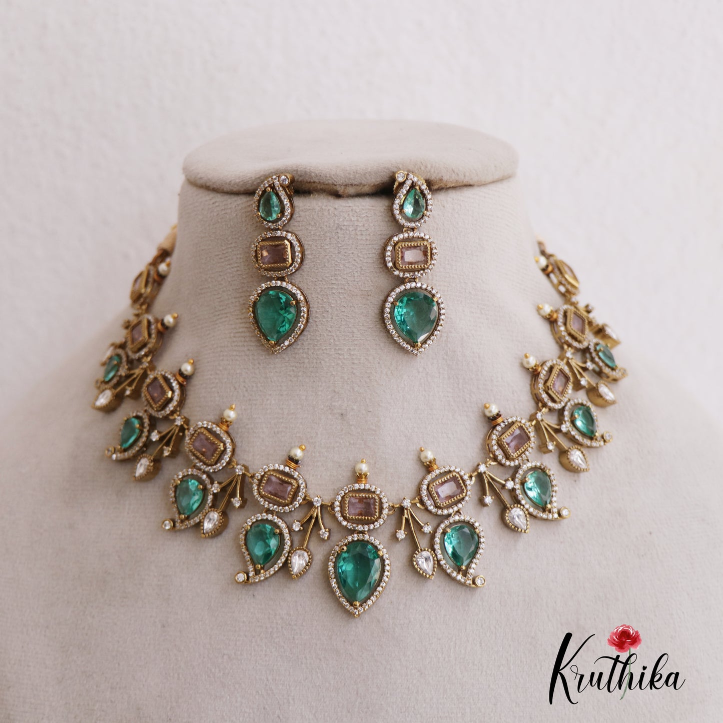 Stunning AD Mango Motifs Victorian Moissanaite Necklace NC2673