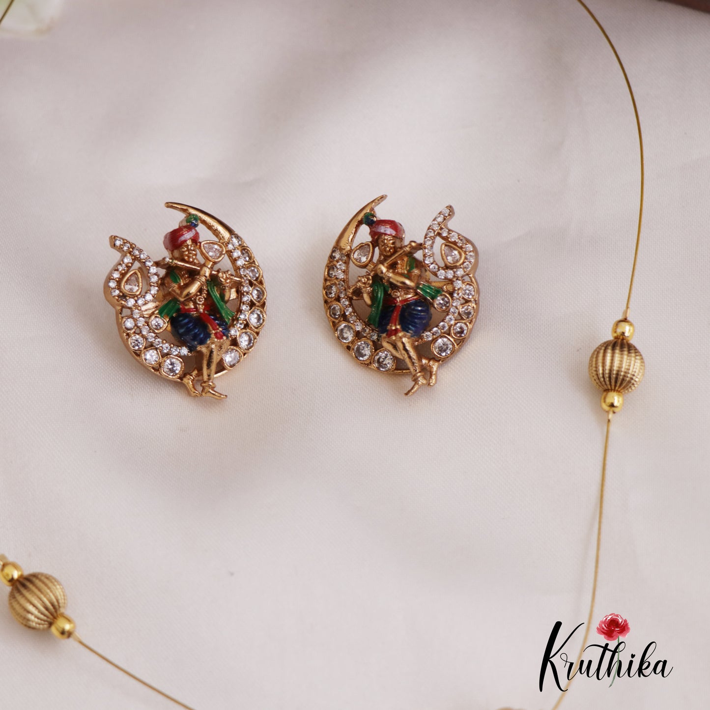 Beautiful Hand Painted Lord Krishna Motifs Invisible Chain Pendant NC2674