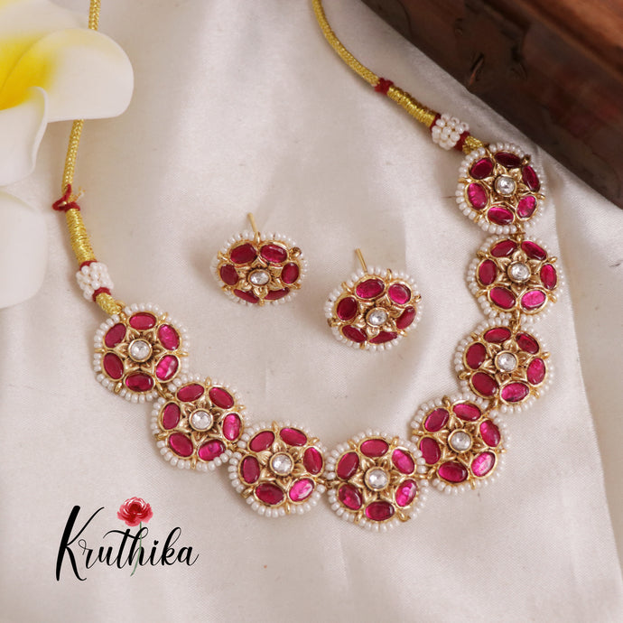 Elegant Jadau Flower necklace NC1921 [Available in 2 colours]
