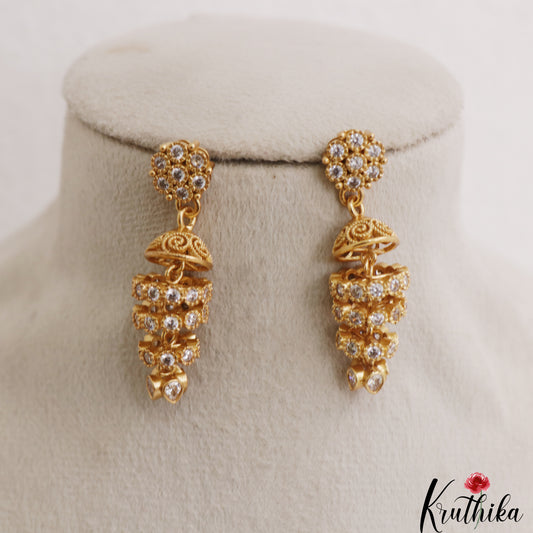 Pretty Antique Floral Motifs CZ Jhumkas E1183