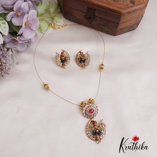Beautiful Hand Painted Lord Krishna Motifs Invisible Chain Pendant NC2674