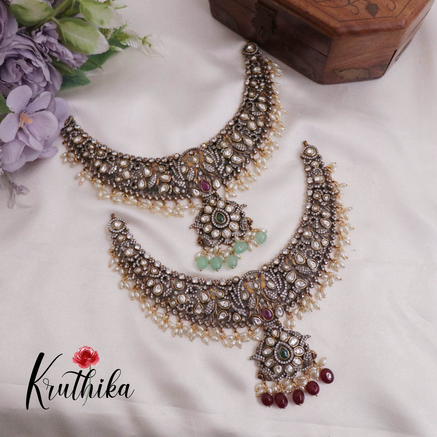 Trendy Antique Victorian Finish Kundan Peacock Necklace NC2366