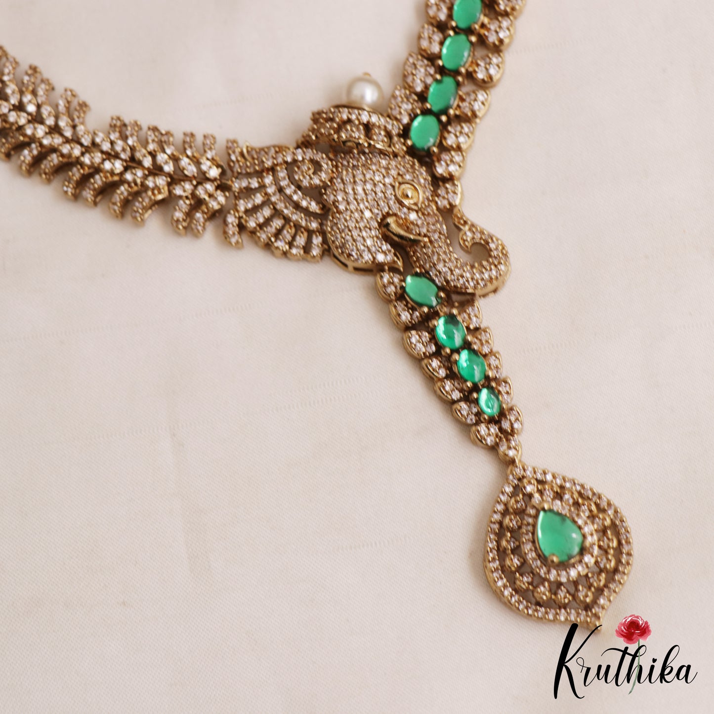 Sparkling Elephant Motifs CZ Victorian Necklace NC3052 (Available In 2 Colors)