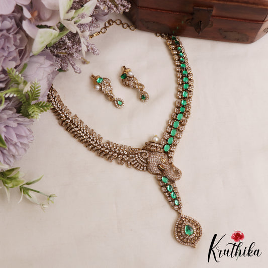 Sparkling Elephant Motifs CZ Victorian Necklace NC3052 (Available In 2 Colors)