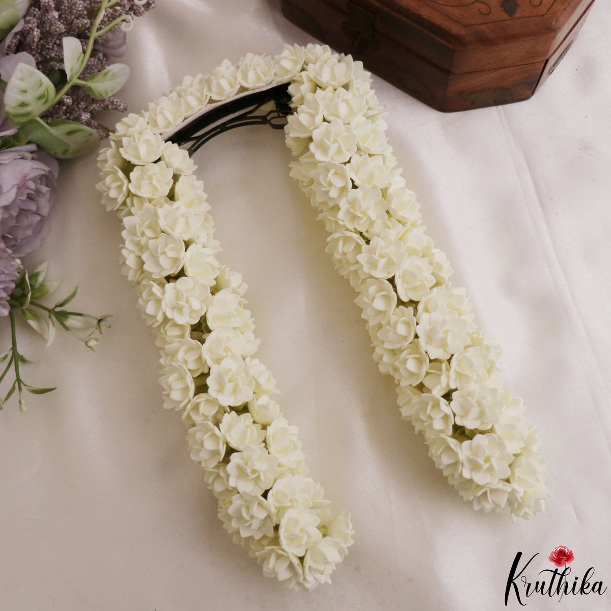 Artificial & reusable Two strands flowers string gajra with attached clip G29
