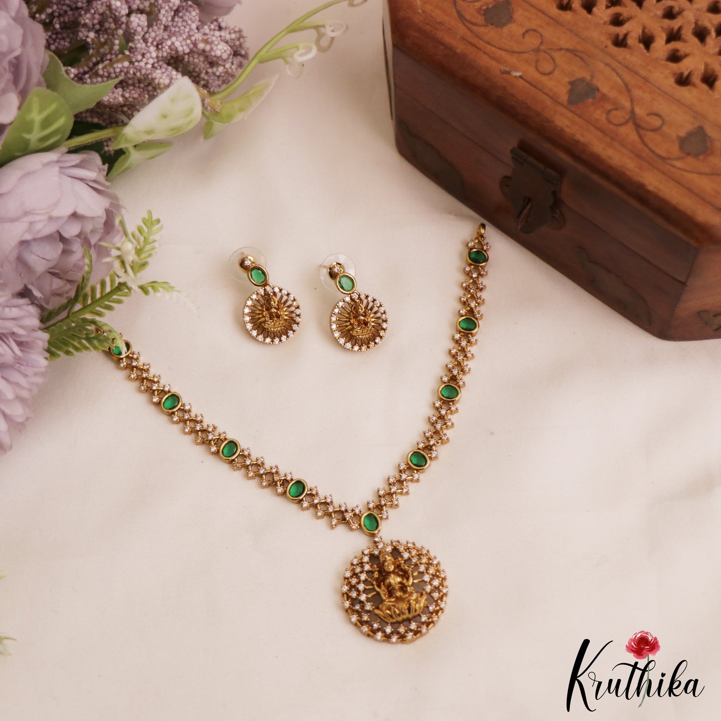 Trendy Lakshmi Motifs Gold-Tone AD Necklace NC2985 (Available In 2 Colors)