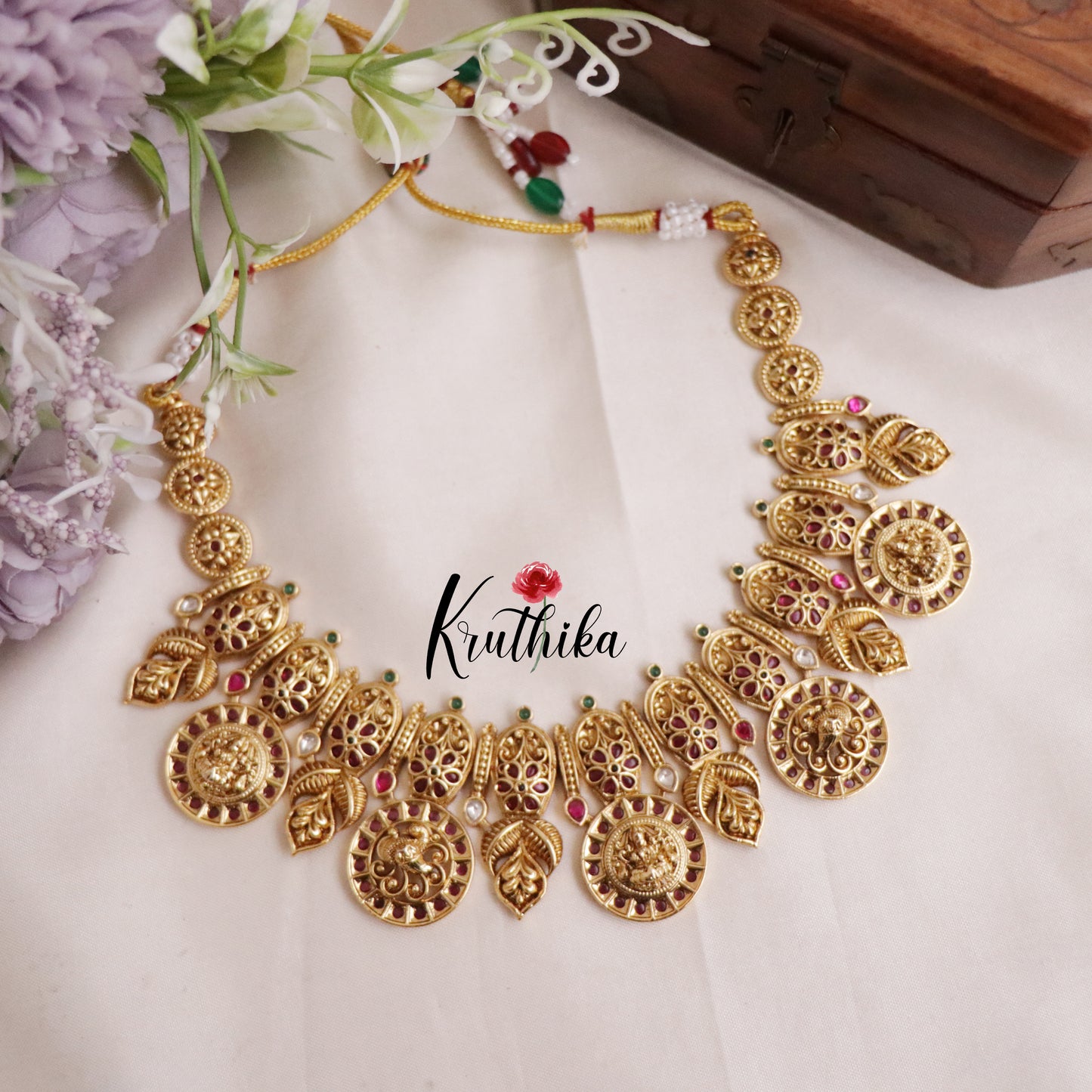 Elegant Lakshmi with Peacock Design Coin Jadau Necklace Set NC2035