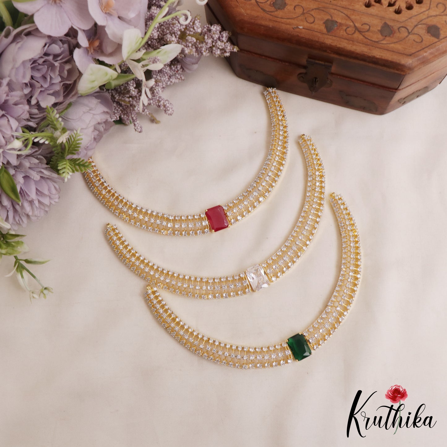 Elegant Square Motifs Gold-Tone CZ Choker NC3053 (Available In 3 Colors)
