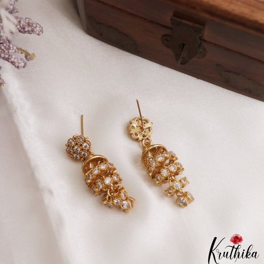 Pretty Antique Floral Motifs CZ Jhumkas E1183