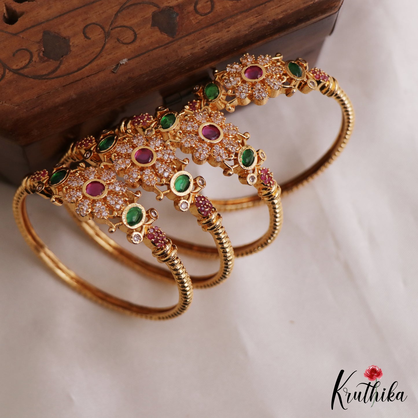 Beautiful Antique Floral Motifs Kids Kada Bangles B563 (Set Of 4 Bangales)
