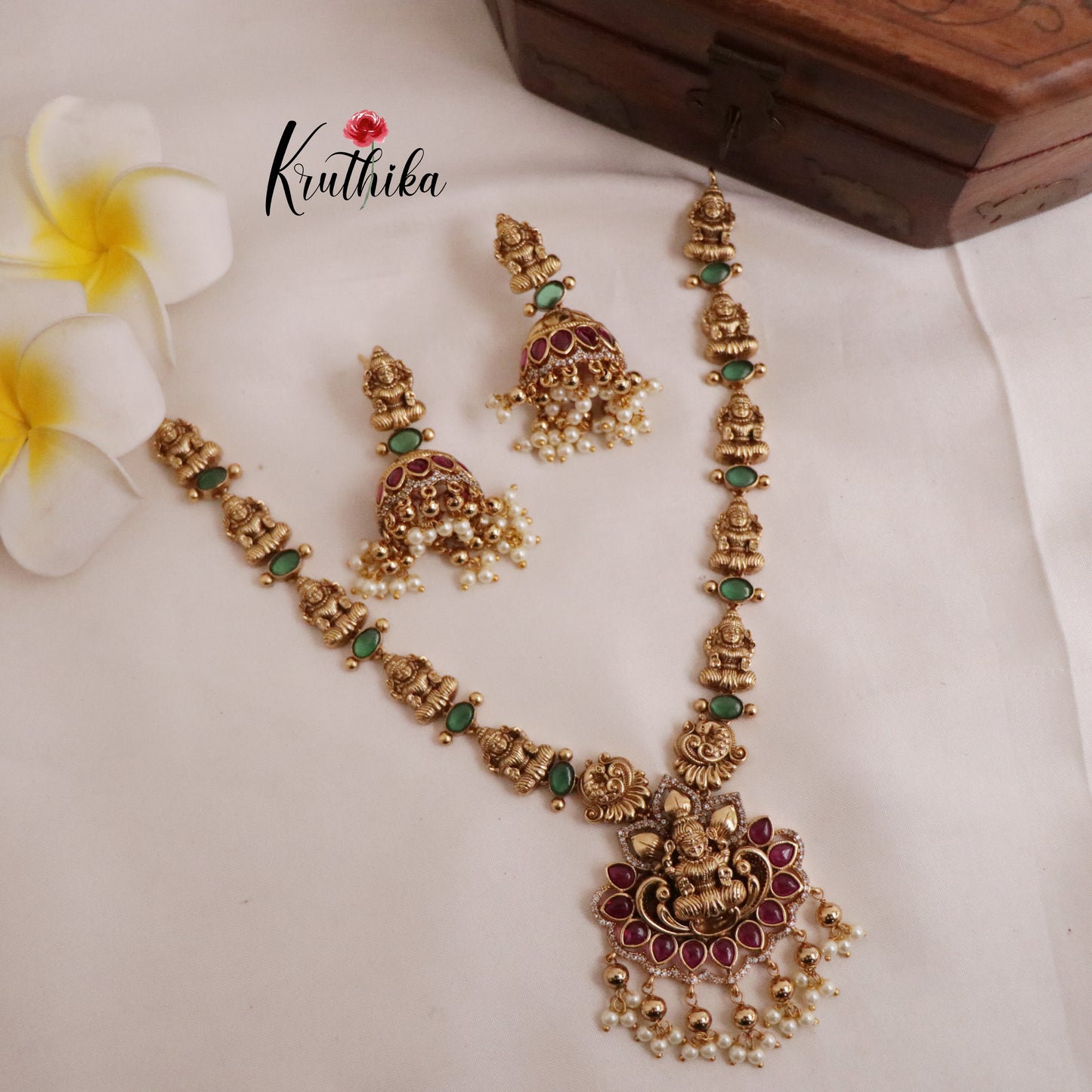 Pretty Temple Lakshmi Devi Multi Stone Necklace NC2053