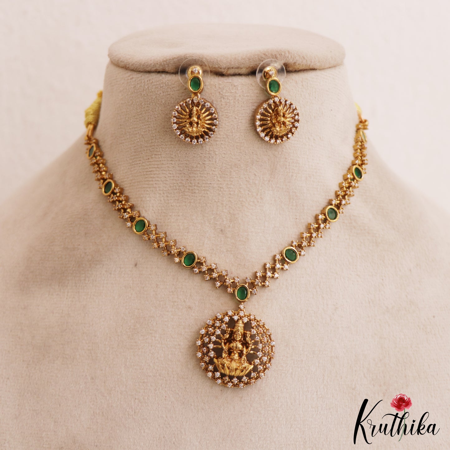 Trendy Lakshmi Motifs Gold-Tone AD Necklace NC2985 (Available In 2 Colors)