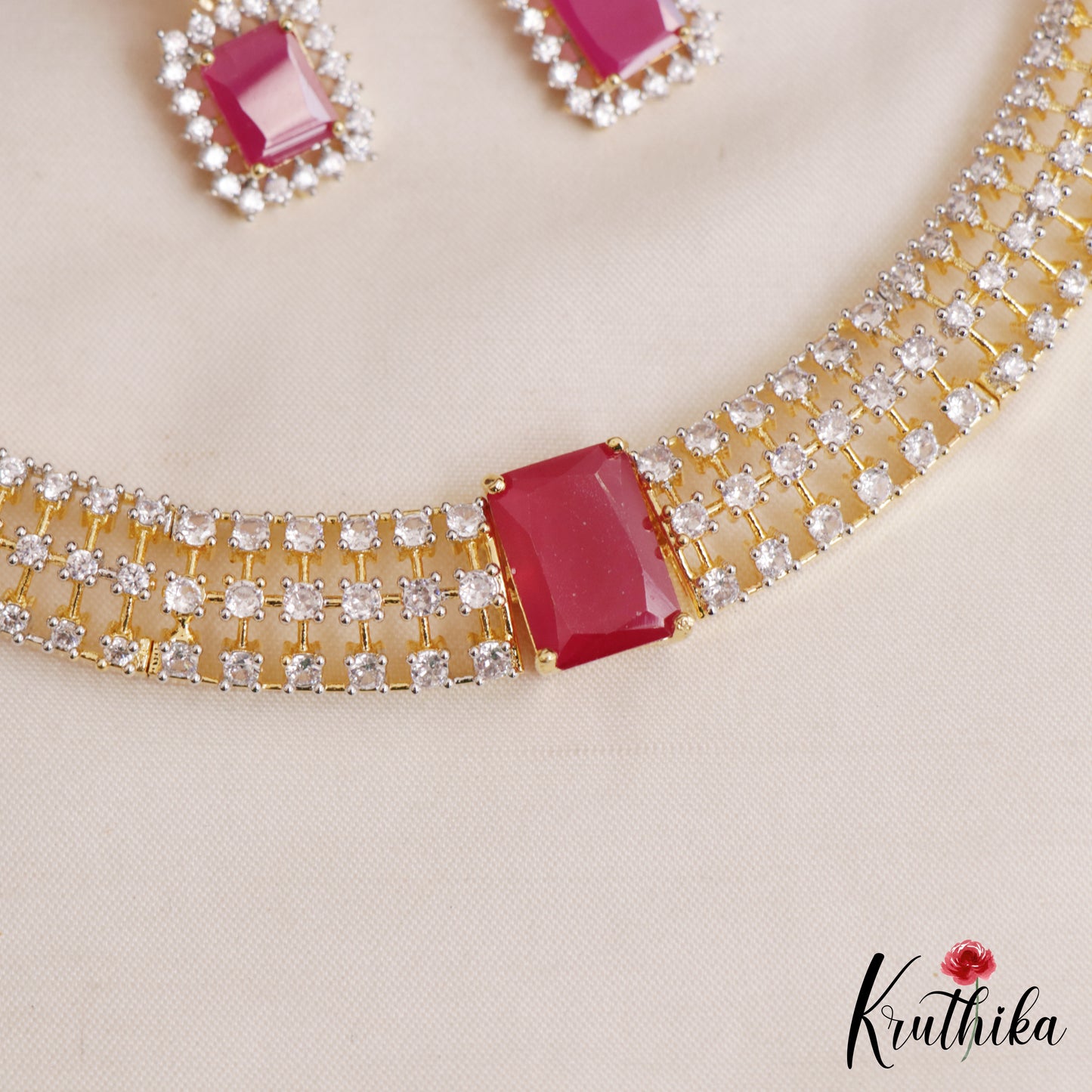 Elegant Square Motifs Gold-Tone CZ Choker NC3053 (Available In 3 Colors)