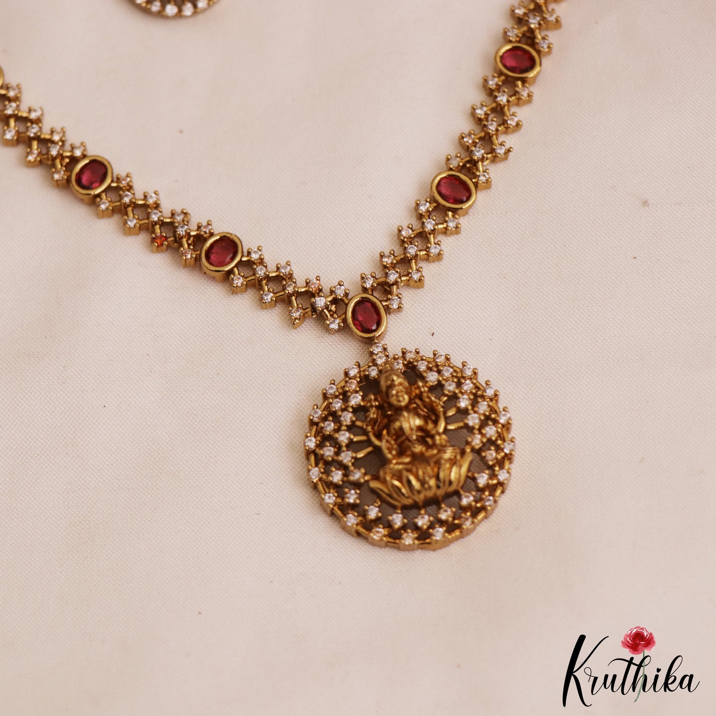 Trendy Lakshmi Motifs Gold-Tone AD Necklace NC2985 (Available In 2 Colors)