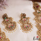 Gorgeous Antique Nagas Lakshmi Motifs Temple Haaram With Green Bead Drops LH2212
