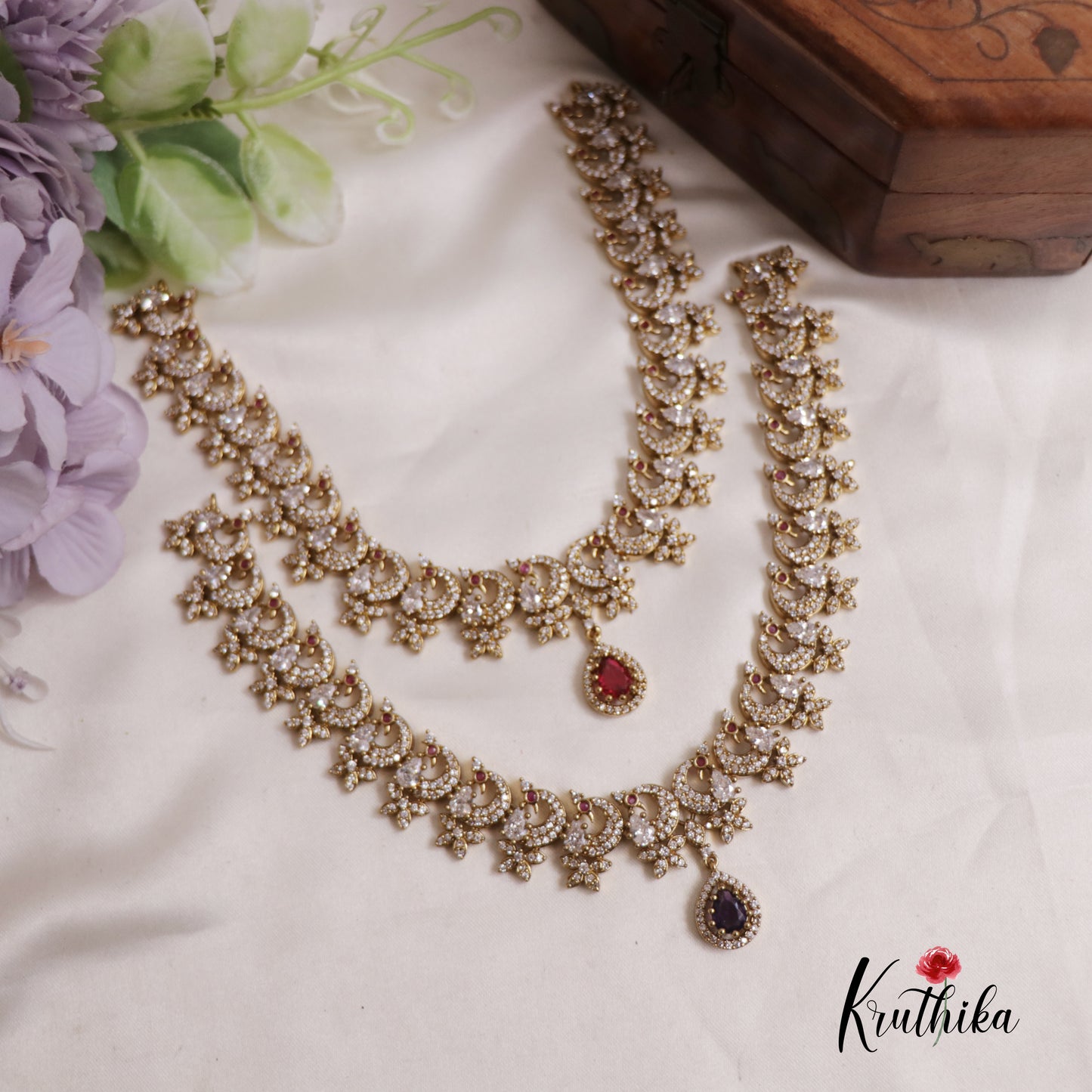 Dreamy Peacock AD Victorian Necklace NC2519 (Available In 5 Colours)