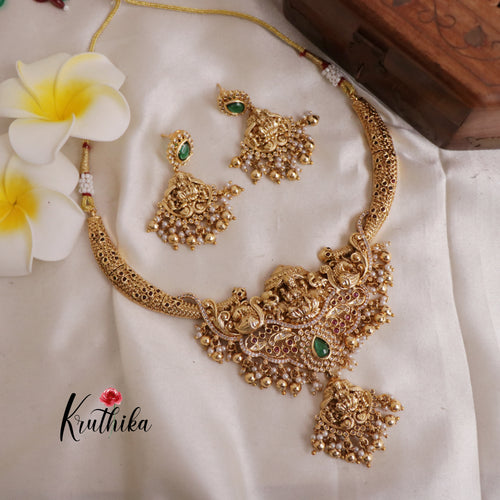 Gorgeous Lakshmi peacock necklace with golden beads NC1924