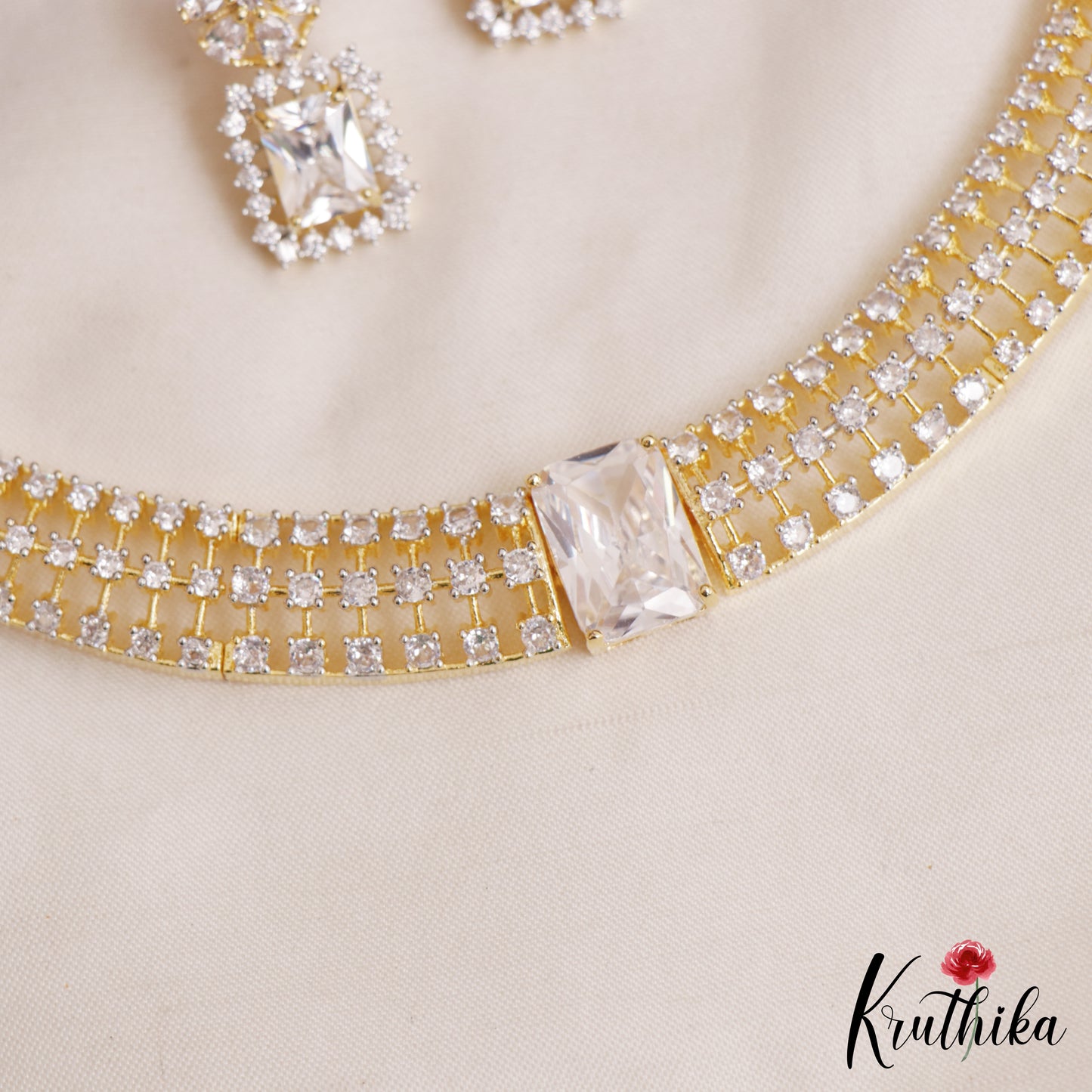 Elegant Square Motifs Gold-Tone CZ Choker NC3053 (Available In 3 Colors)