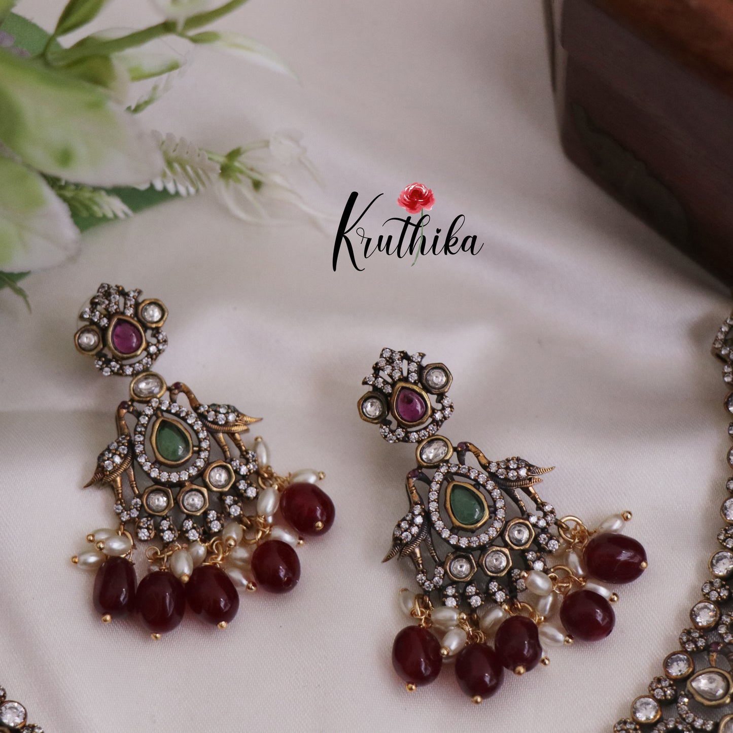 Trendy Antique Victorian Finish Kundan Peacock Necklace NC2366