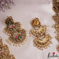 Gorgeous Antique Nagas Lakshmi Motifs Temple Haaram With Green Bead Drops LH2212