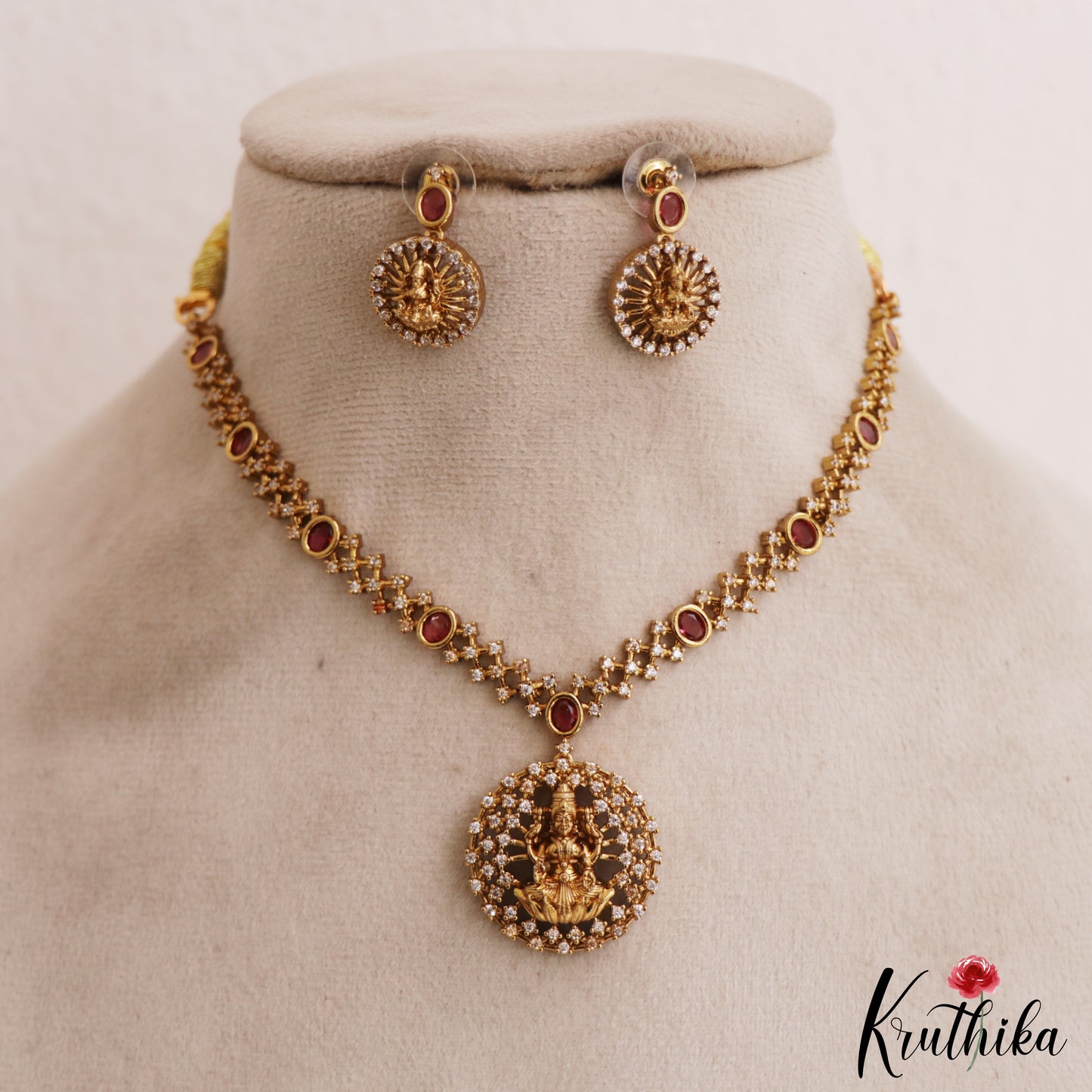 Trendy Lakshmi Motifs Gold-Tone AD Necklace NC2985 (Available In 2 Colors)