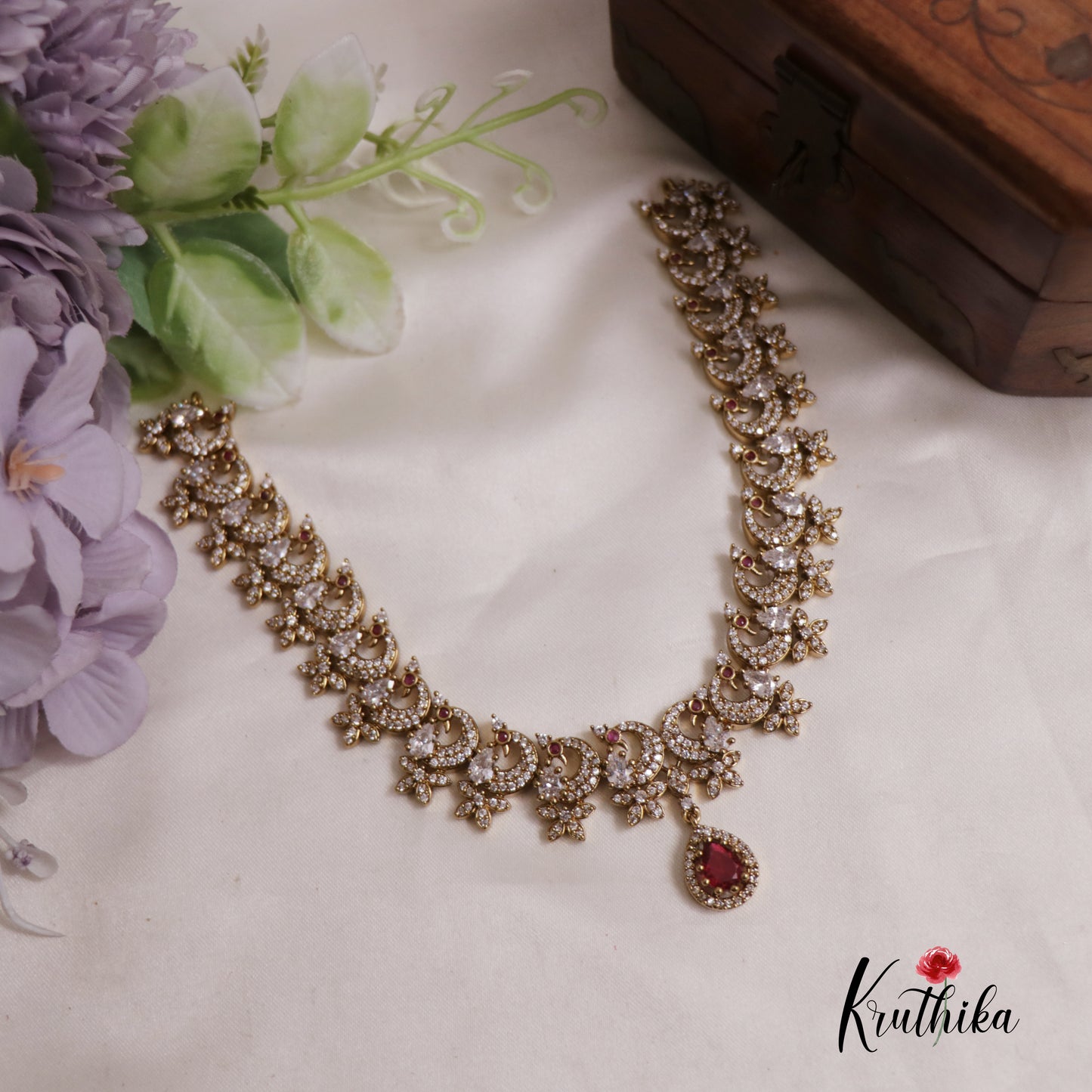 Dreamy Peacock AD Victorian Necklace NC2519 (Available In 5 Colours)