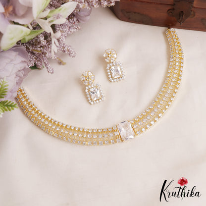Elegant Square Motifs Gold-Tone CZ Choker NC3053 (Available In 3 Colors)