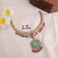 Beautiful CZ Emerald Victorian Pendant Hasli Necklace with Ruby Beads NC2328
