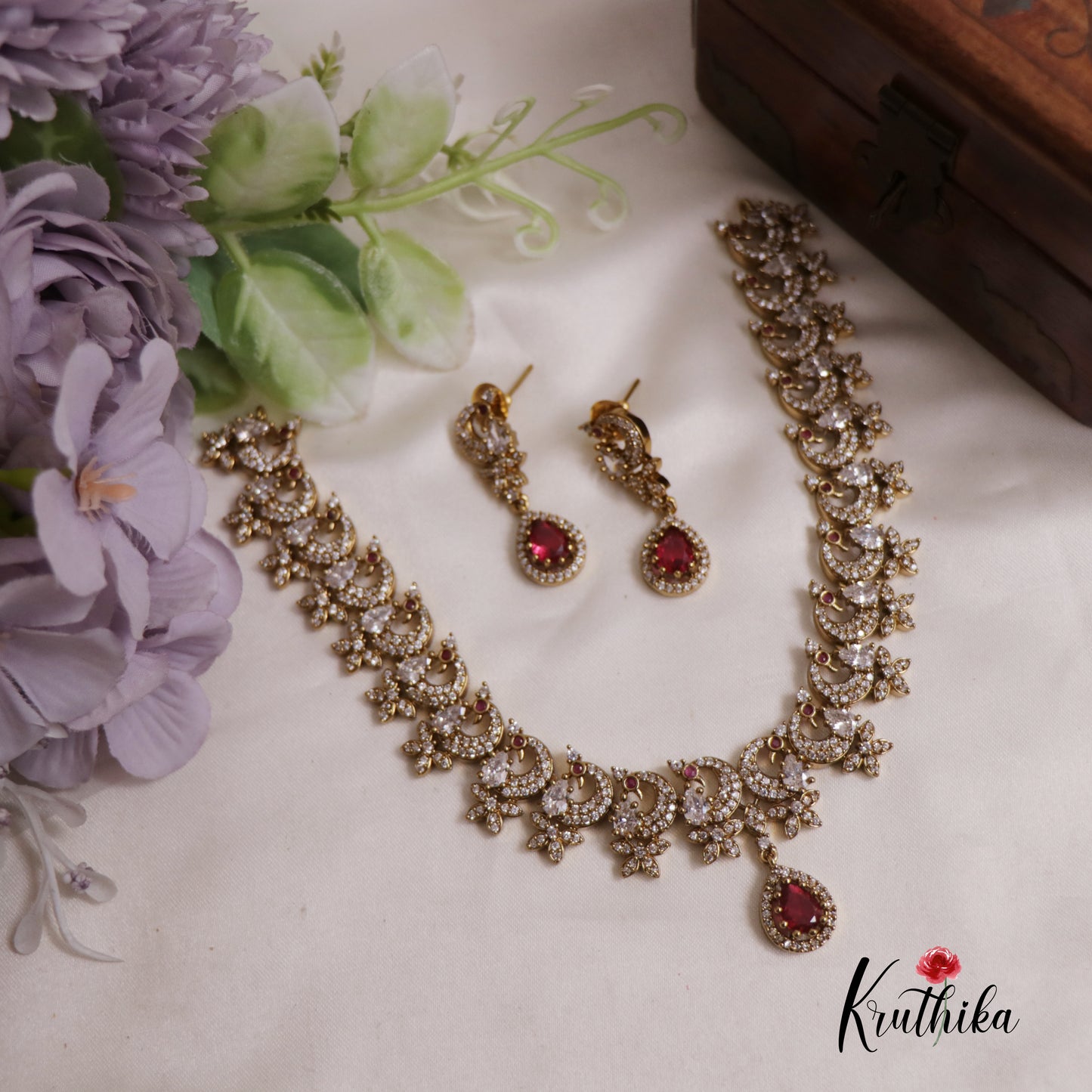 Dreamy Peacock AD Victorian Necklace NC2519 (Available In 5 Colours)