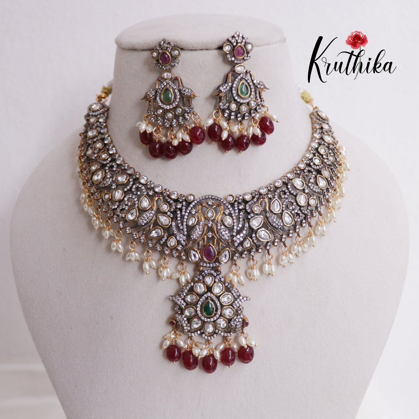 Trendy Antique Victorian Finish Kundan Peacock Necklace NC2366