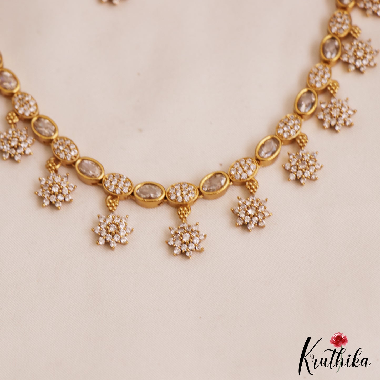 Beautiful Floral Motifs Gold-Tone CZ Choker NC2997