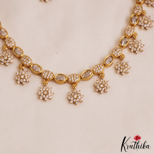 Beautiful Floral Motifs Gold-Tone CZ Choker NC2997
