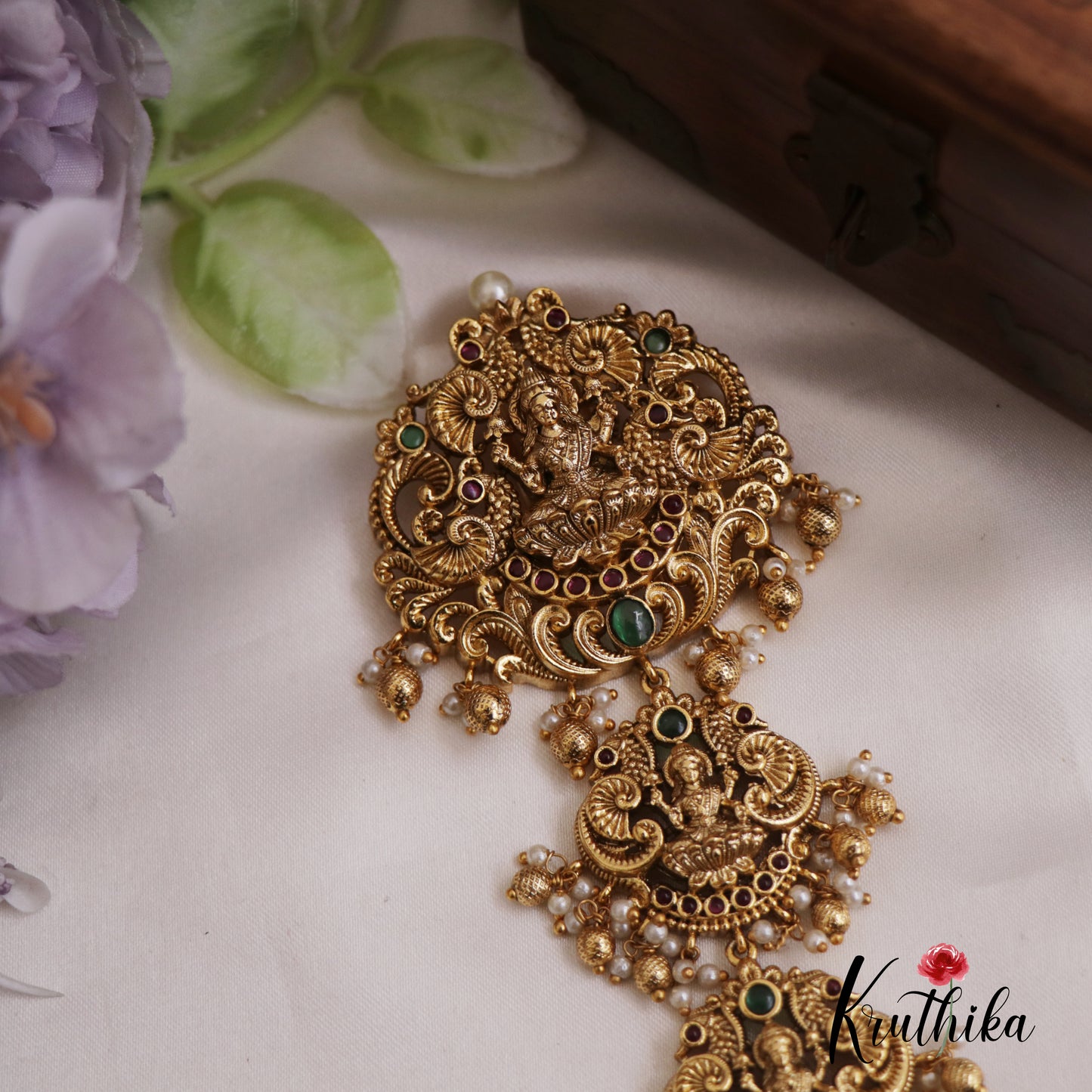 Traditional Antique Nagas Lakshmi Motifs Jada Billa With Golden Bead Drops J329