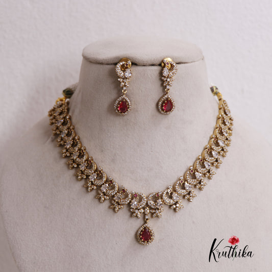 Dreamy Peacock AD Victorian Necklace NC2519 (Available In 4 Colours)