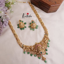 Grand Traditional Temple Lakshmi and Peacock Design Jadau Haaram LH1894 (Available in 2 Colours Beads)