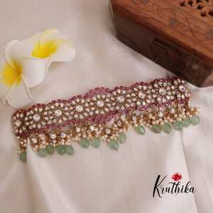 Royal Kempu Kundan Chocker with pastel green beads NC1923