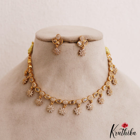 Beautiful Floral Motifs Gold-Tone CZ Choker NC2997