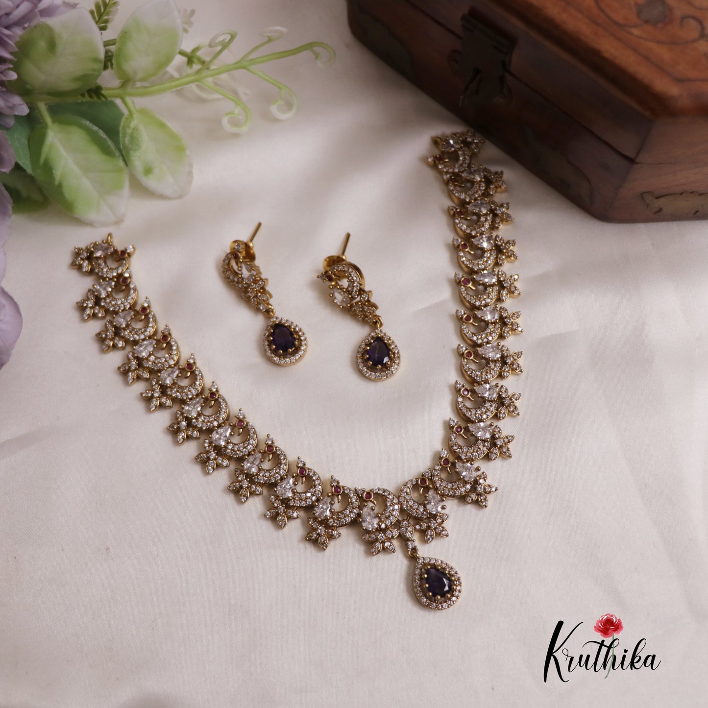 Dreamy Peacock AD Victorian Necklace NC2519 (Available In 5 Colours)