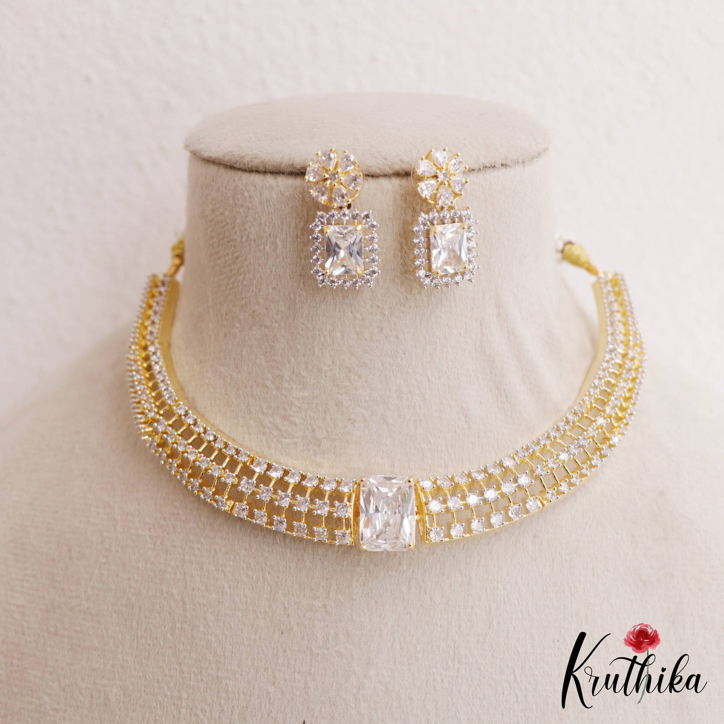 Elegant Square Motifs Gold-Tone CZ Choker NC3053 (Available In 3 Colors)