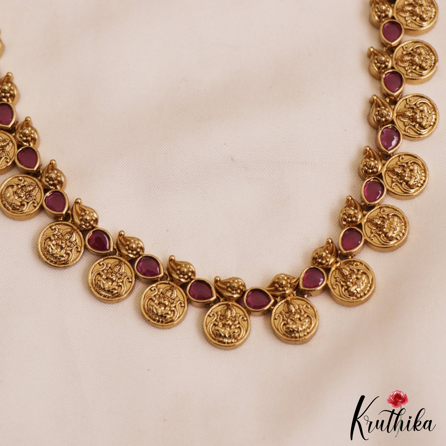 Premium Antique Lakshmi Motifs Kasu Jadau Haaram LH2111