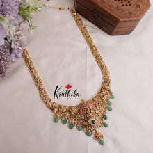 Grand Traditional Temple Lakshmi and Peacock Design Jadau Haaram LH1894 (Available in 2 Colours Beads)