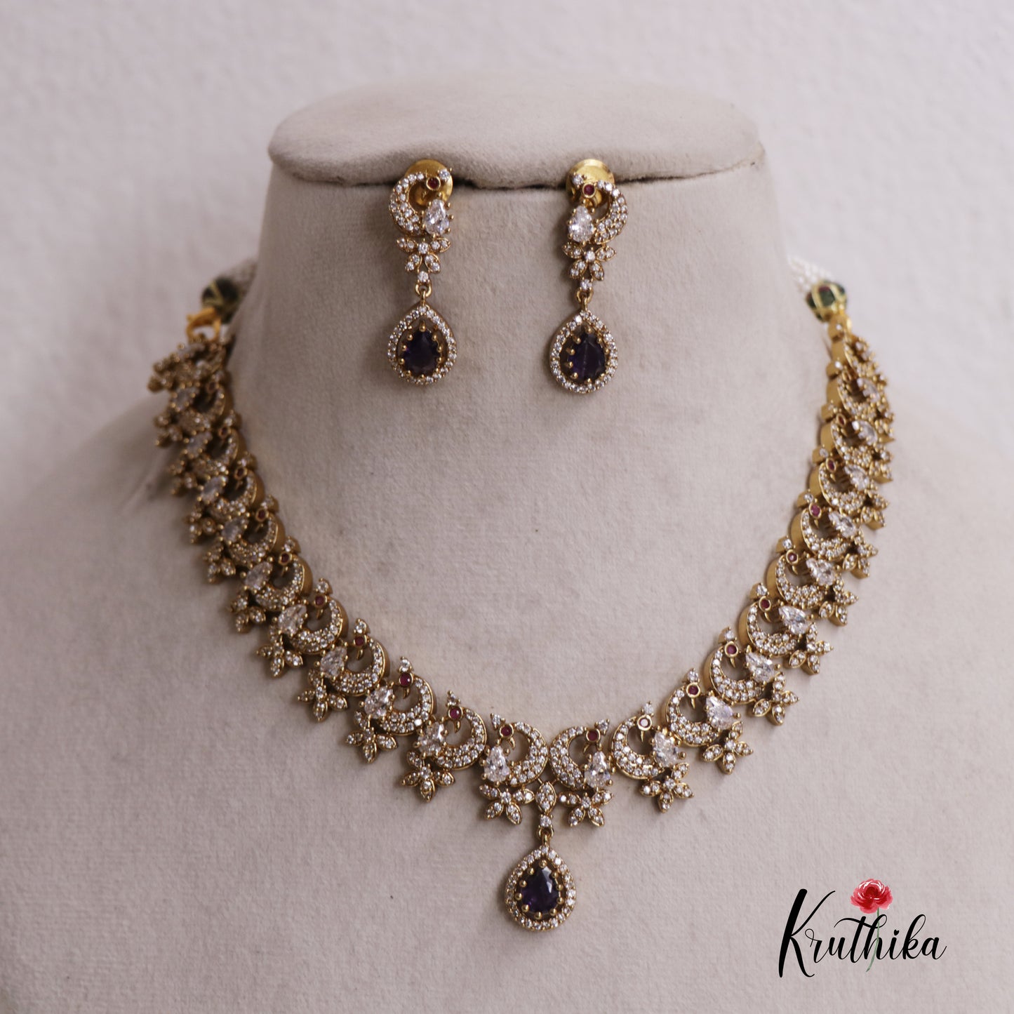Dreamy Peacock AD Victorian Necklace NC2519 (Available In 5 Colours)